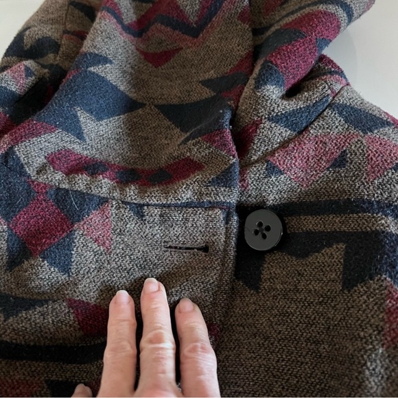 ELLABEE | Aztec print wool blend hooded thick lined fall winter warm coat jacket - Picture 6 of 16